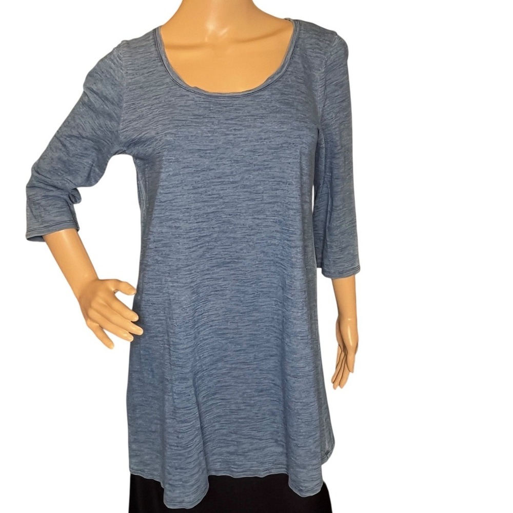 Pure Jill Indigo Tunic Top Womens S Blue Slub Knit 3/4 Sleeve A-Line Lagenlook